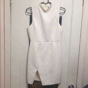 White mock neck dress